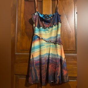 Rainbow desert cactus mesh mini dress medium